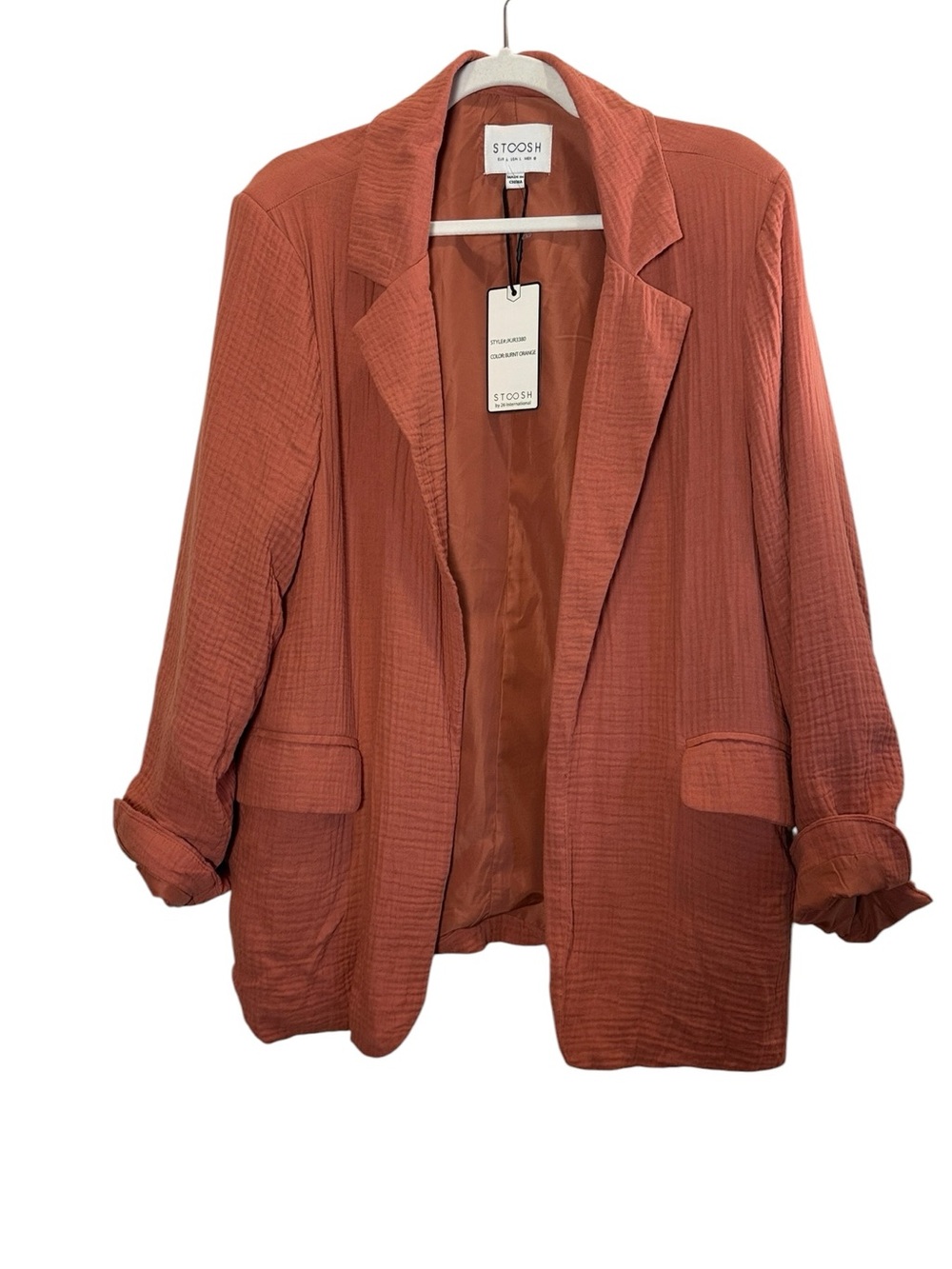 Stoosh Women’s Rust Minimalist Cotton Gauze Lightweight Relaxed Blazer sz L